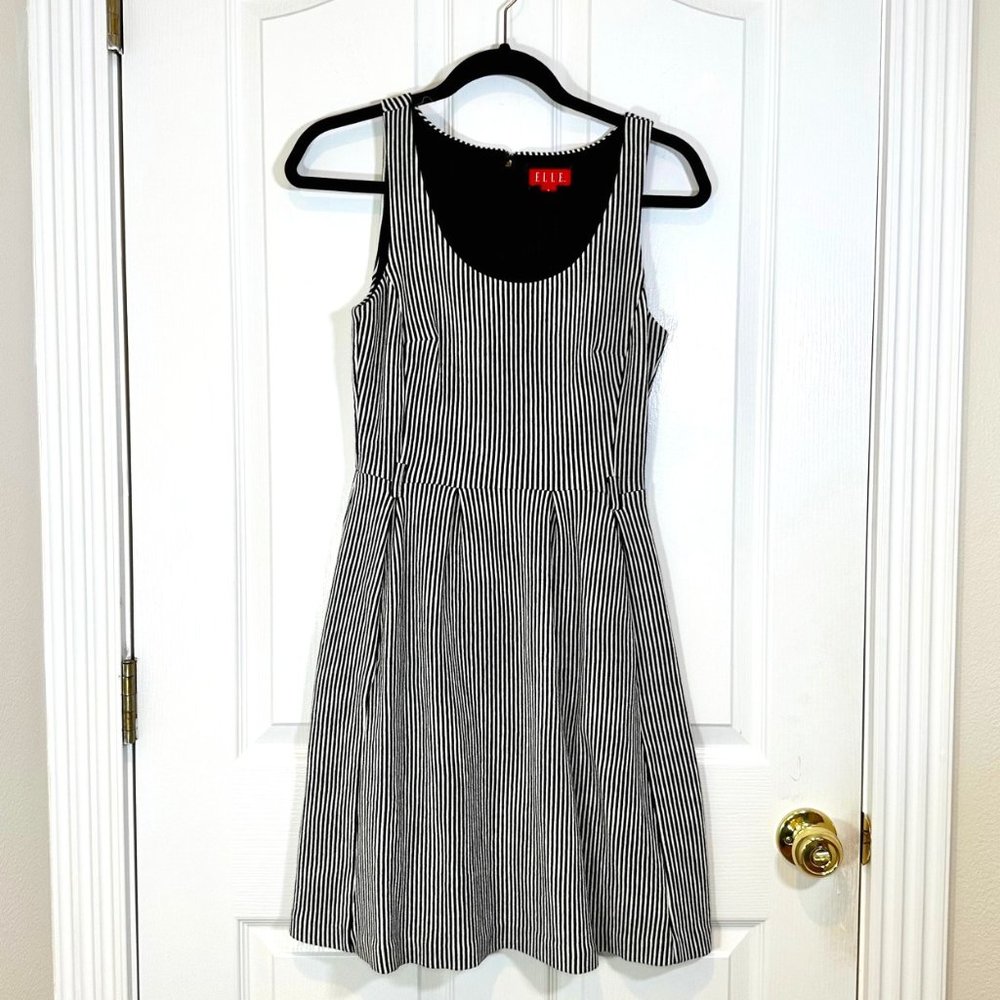 Fit & Flare Black & White Striped Tank Dress with Pockets 4